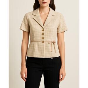 Sweet Suit Vintage Short Sleeve Tan and White Plaid Peplum Blazer Vintage size 8